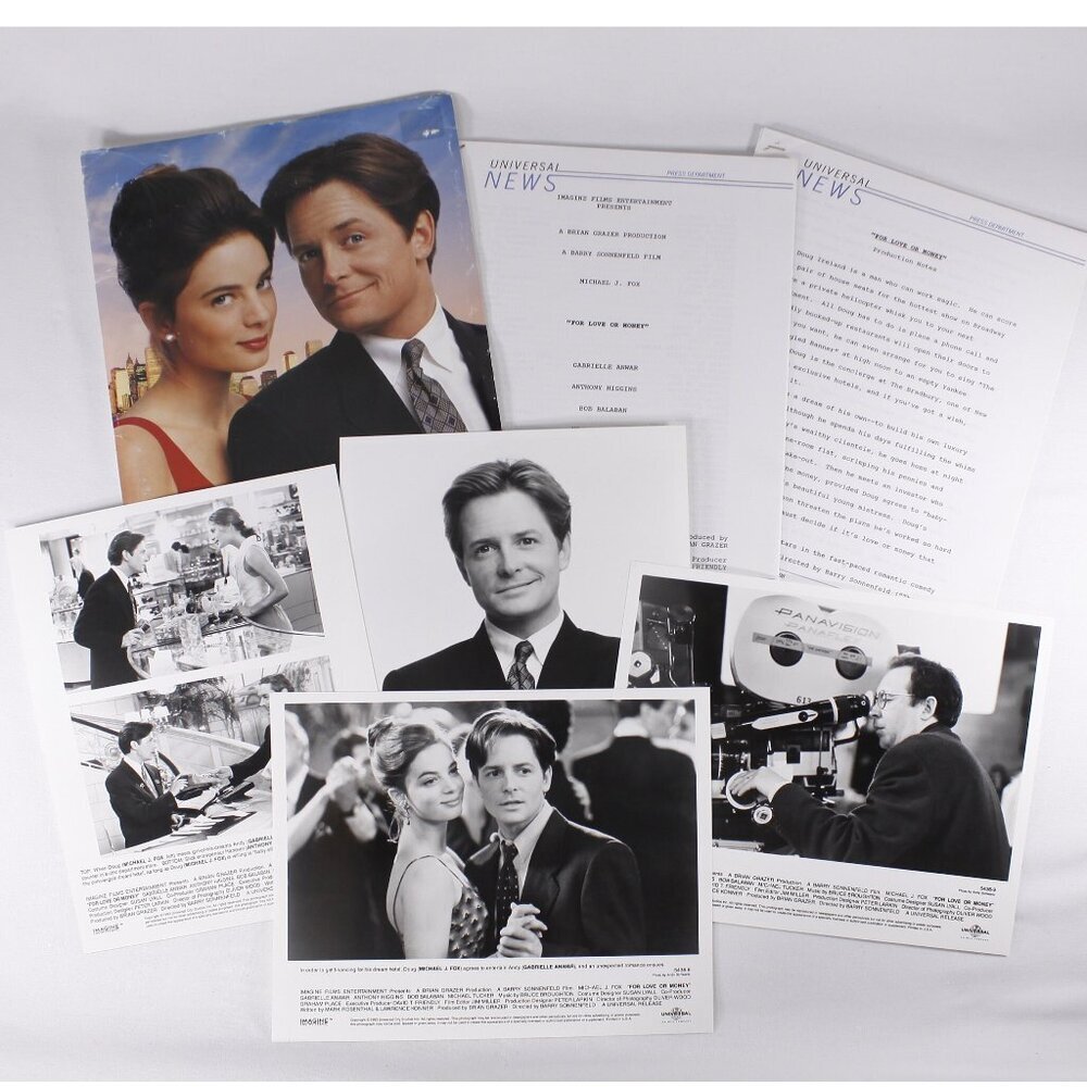 1993 For Love or Money Movie press kit + 4 photo sheets, vintage Michael J Fox,